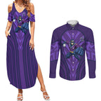 Melbourne Storm Rugby Mascot Couples Matching Summer Maxi Dress and Long Sleeve Button Shirt Australian Rugby Culture - Tribal Inspired Superhero