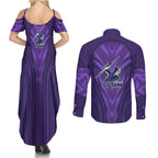 Melbourne Storm Rugby Mascot Couples Matching Summer Maxi Dress and Long Sleeve Button Shirt Australian Rugby Culture - Tribal Inspired Superhero
