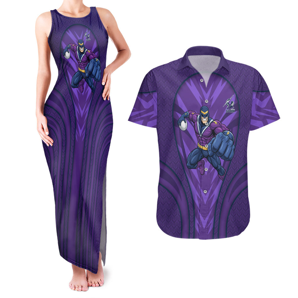 Melbourne Storm Rugby Mascot Couples Matching Tank Maxi Dress and Hawaiian Shirt Australian Rugby Culture - Tribal Inspired Superhero