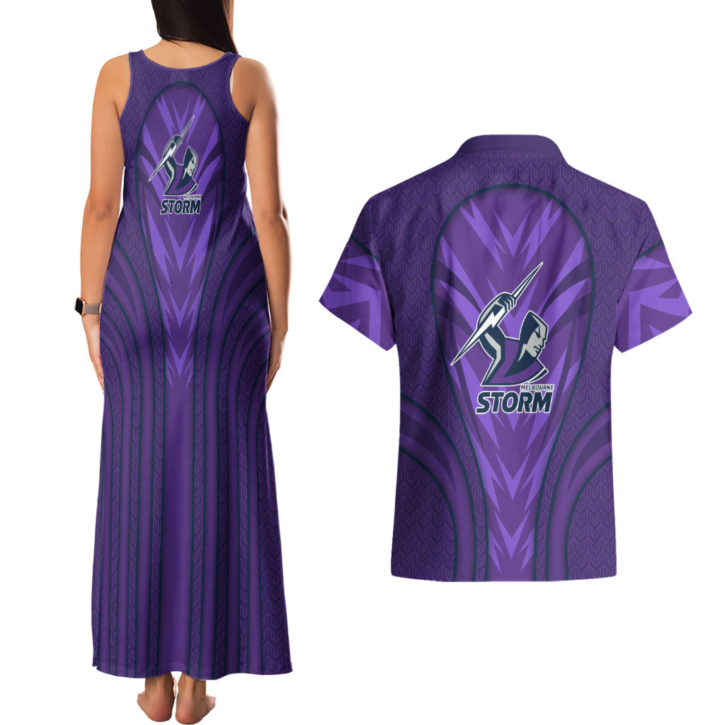 Melbourne Storm Rugby Mascot Couples Matching Tank Maxi Dress and Hawaiian Shirt Australian Rugby Culture - Tribal Inspired Superhero