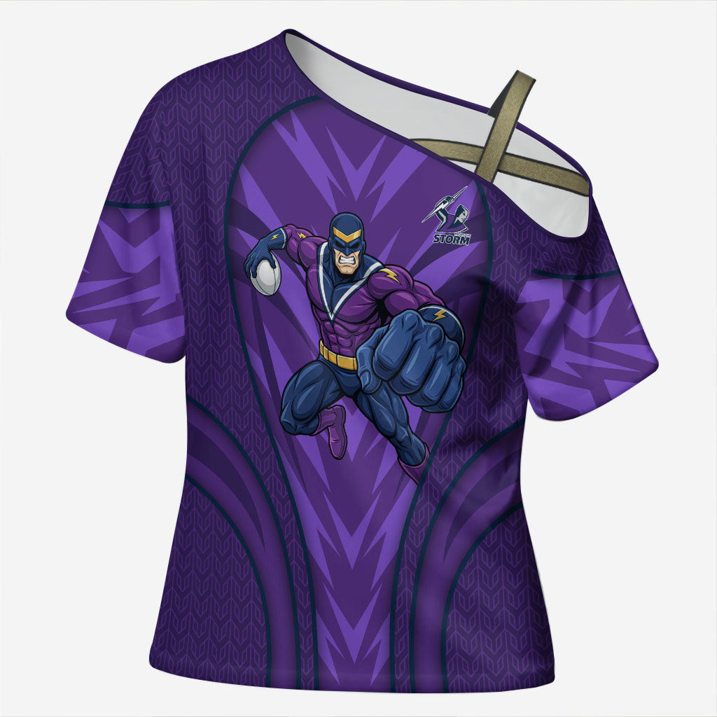 Melbourne Storm Rugby Mascot Cross Shoulder Shirt Australian Rugby Culture - Tribal Inspired Superhero