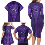 Melbourne Storm Rugby Mascot Family Matching Long Sleeve Bodycon Dress and Hawaiian Shirt Australian Rugby Culture - Tribal Inspired Superhero