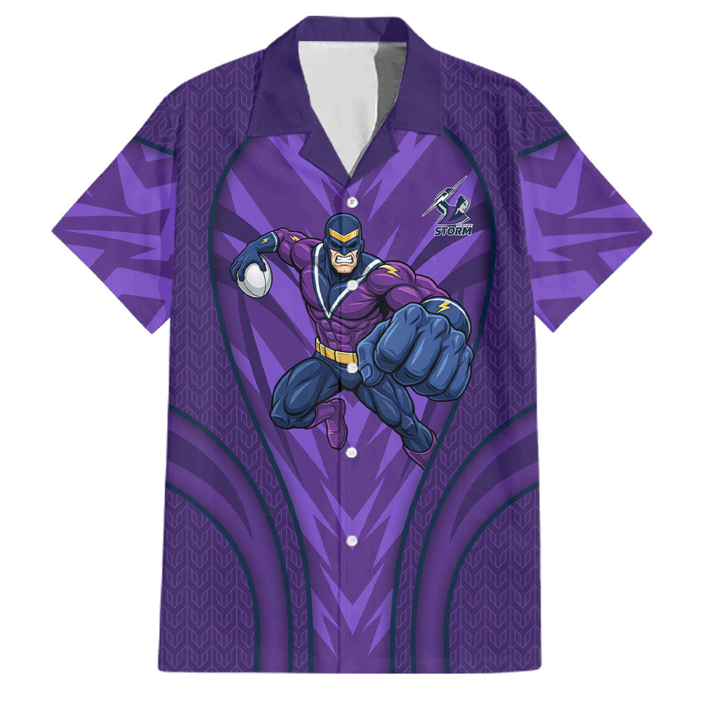 Melbourne Storm Rugby Mascot Family Matching Long Sleeve Bodycon Dress and Hawaiian Shirt Australian Rugby Culture - Tribal Inspired Superhero