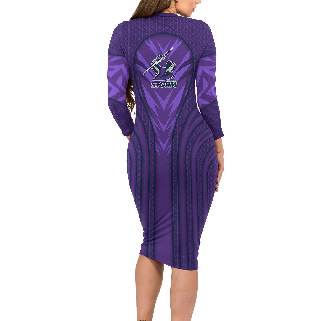 Melbourne Storm Rugby Mascot Family Matching Long Sleeve Bodycon Dress and Hawaiian Shirt Australian Rugby Culture - Tribal Inspired Superhero