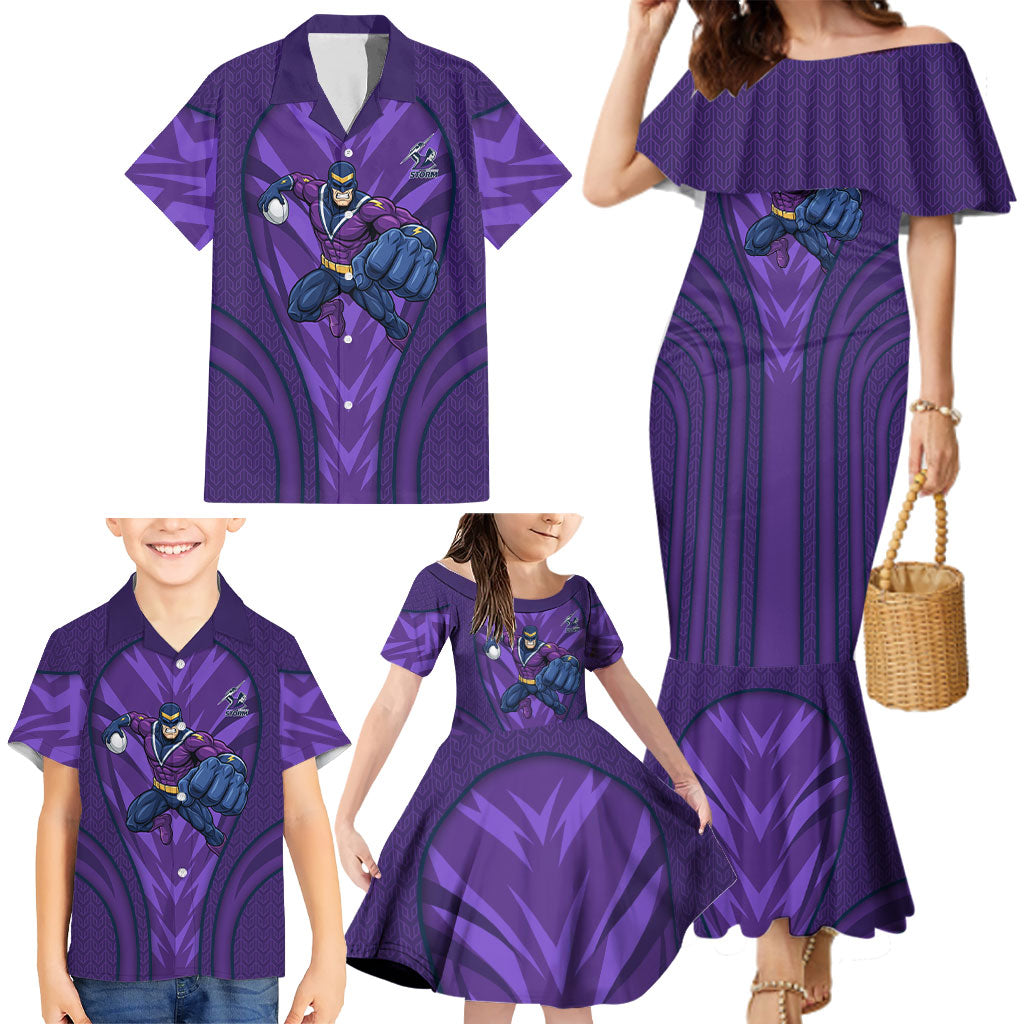 Melbourne Storm Rugby Mascot Family Matching Mermaid Dress and Hawaiian Shirt Australian Rugby Culture - Tribal Inspired Superhero