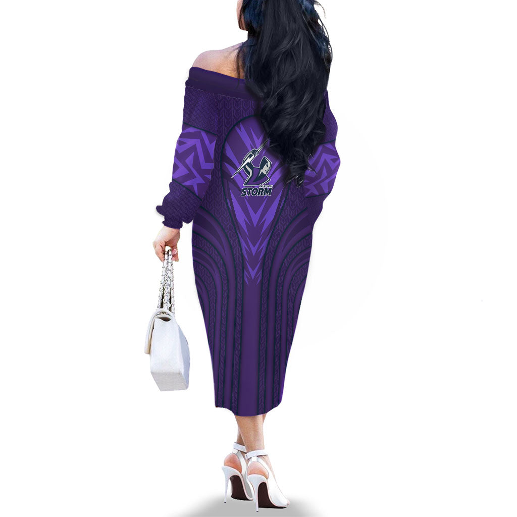 Melbourne Storm Rugby Mascot Family Matching Off The Shoulder Long Sleeve Dress and Hawaiian Shirt Australian Rugby Culture - Tribal Inspired Superhero