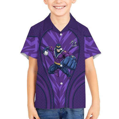 Melbourne Storm Rugby Mascot Family Matching Off The Shoulder Long Sleeve Dress and Hawaiian Shirt Australian Rugby Culture - Tribal Inspired Superhero