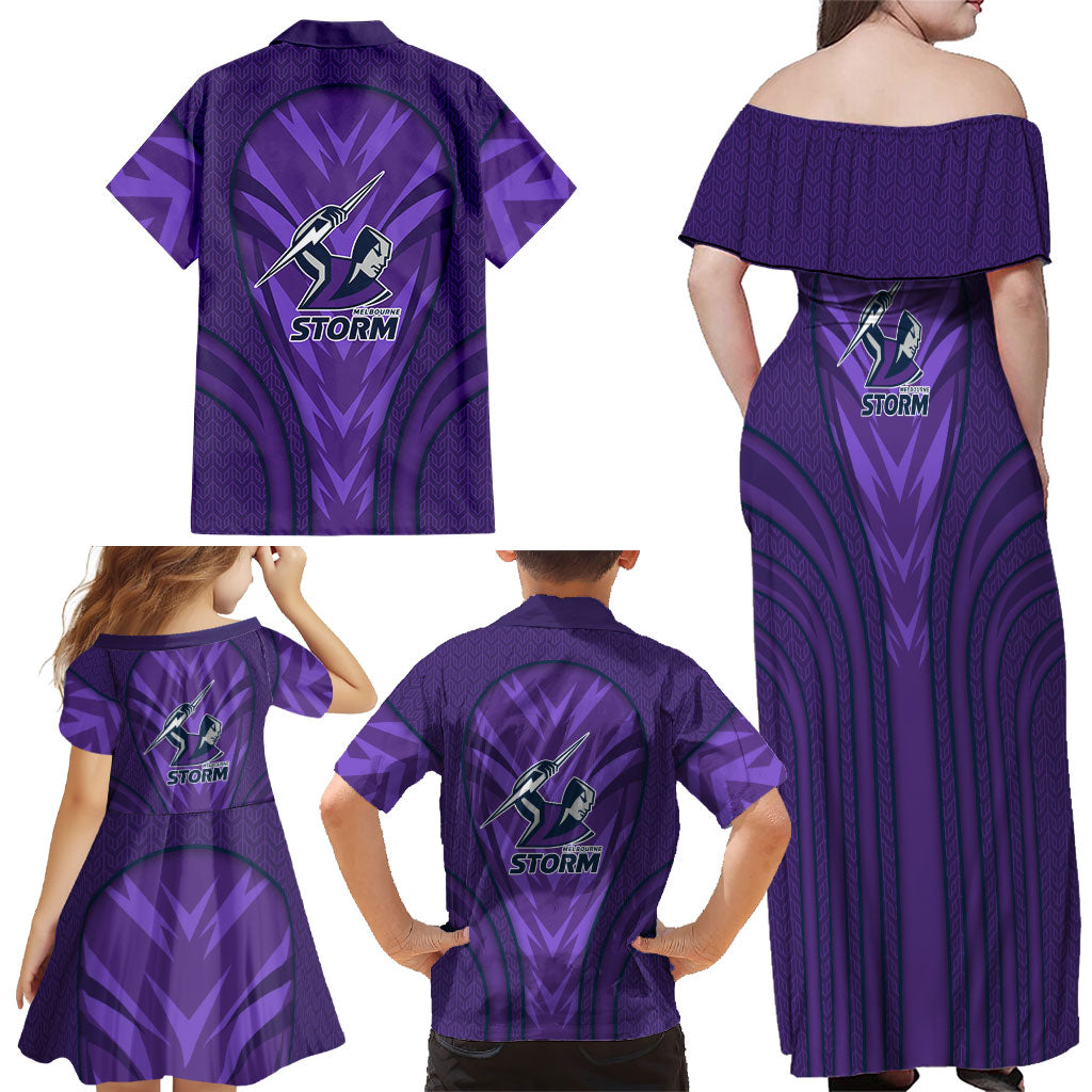 Melbourne Storm Rugby Mascot Family Matching Off Shoulder Maxi Dress and Hawaiian Shirt Australian Rugby Culture - Tribal Inspired Superhero