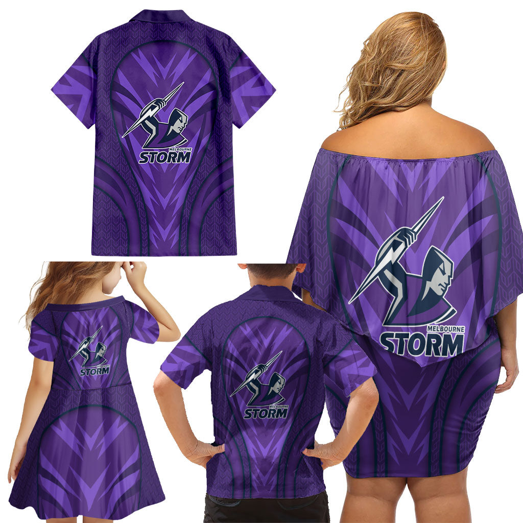Melbourne Storm Rugby Mascot Family Matching Off Shoulder Short Dress and Hawaiian Shirt Australian Rugby Culture - Tribal Inspired Superhero