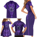 Melbourne Storm Rugby Mascot Family Matching Short Sleeve Bodycon Dress and Hawaiian Shirt Australian Rugby Culture - Tribal Inspired Superhero