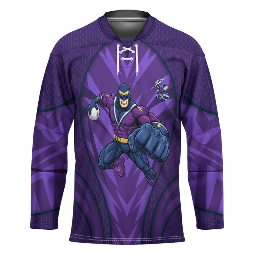 Melbourne Storm Rugby Mascot Hockey Jersey Australian Rugby Culture - Tribal Inspired Superhero