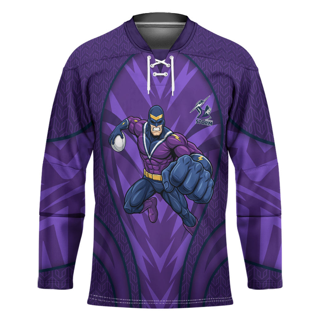 Melbourne Storm Rugby Mascot Hockey Jersey Australian Rugby Culture - Tribal Inspired Superhero