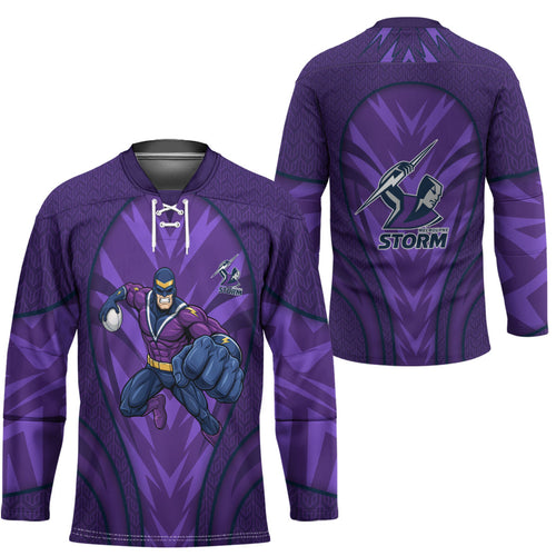 Melbourne Storm Rugby Mascot Hockey Jersey Australian Rugby Culture - Tribal Inspired Superhero