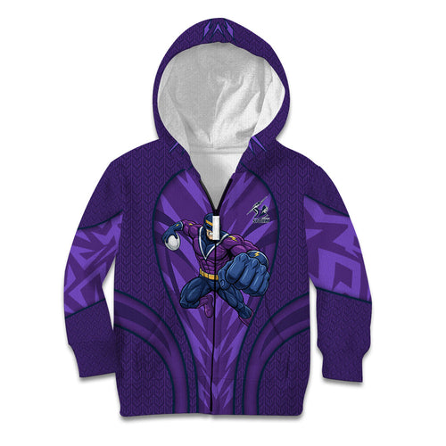 Melbourne Storm Rugby Mascot Kid Hoodie Australian Rugby Culture - Tribal Inspired Superhero