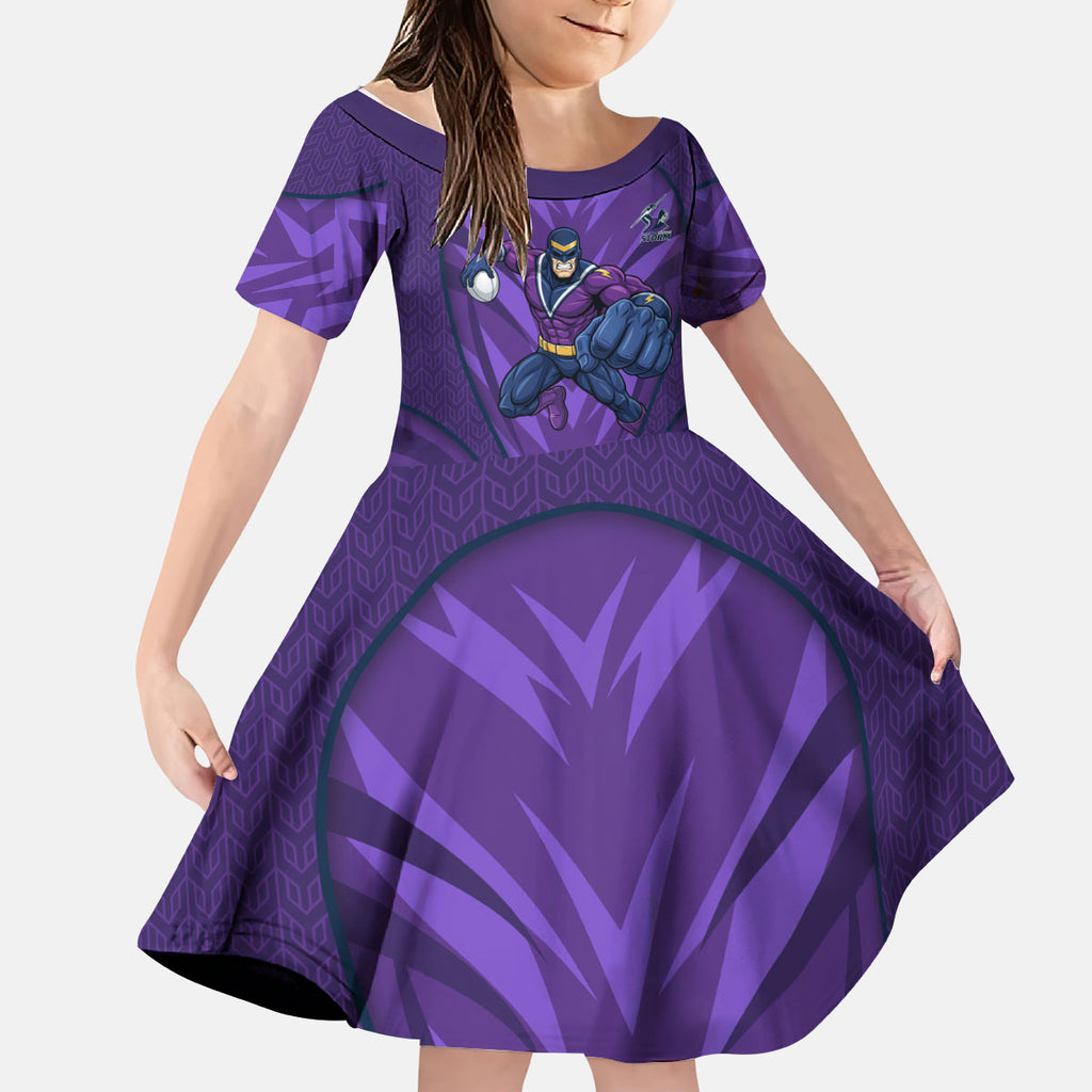 Melbourne Storm Rugby Mascot Kid Short Sleeve Dress Australian Rugby Culture - Tribal Inspired Superhero