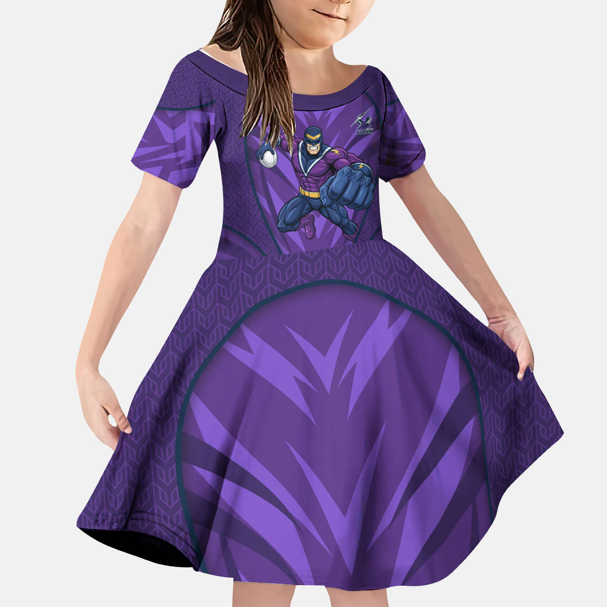 Melbourne Storm Rugby Mascot Kid Short Sleeve Dress Australian Rugby Culture - Tribal Inspired Superhero