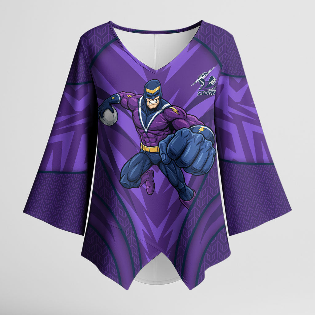 Melbourne Storm Rugby Mascot Kimono Sleeve Blouse Australian Rugby Culture - Tribal Inspired Superhero