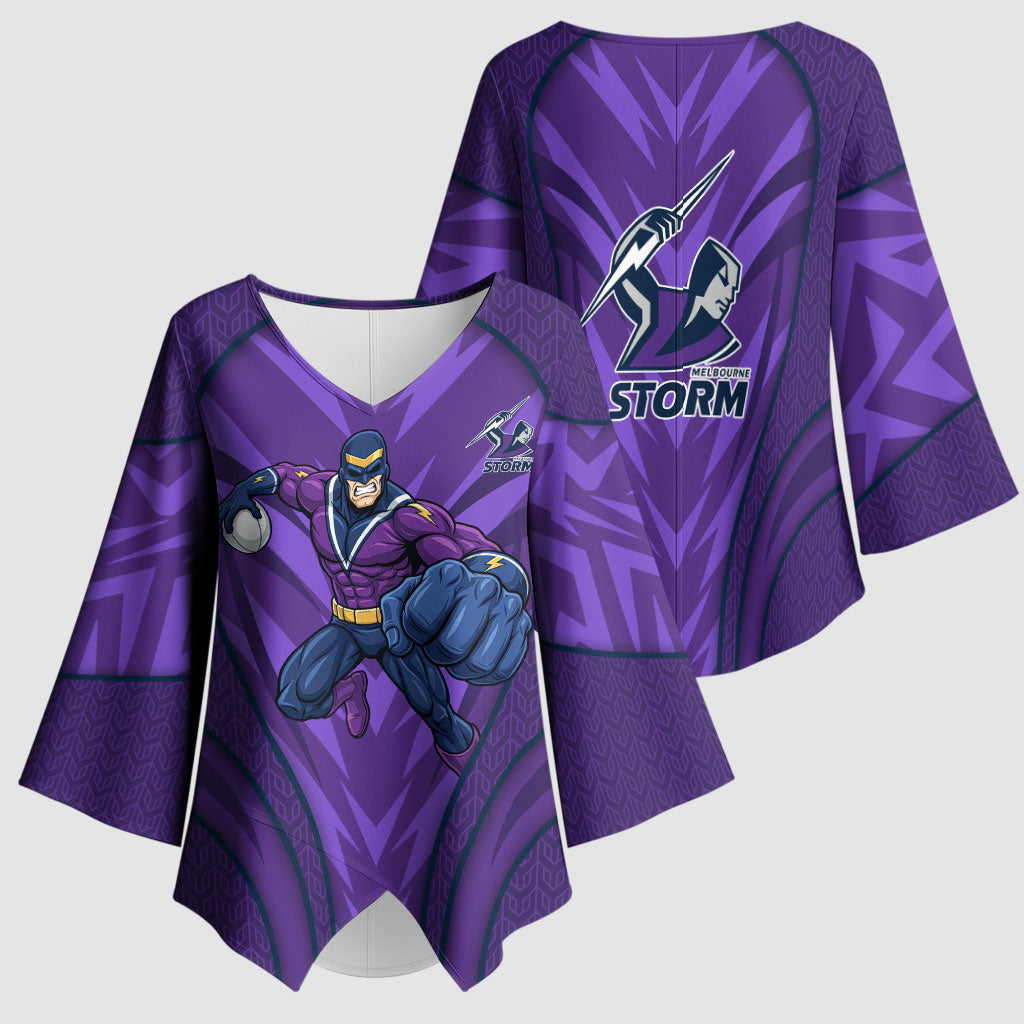 Melbourne Storm Rugby Mascot Kimono Sleeve Blouse Australian Rugby Culture - Tribal Inspired Superhero