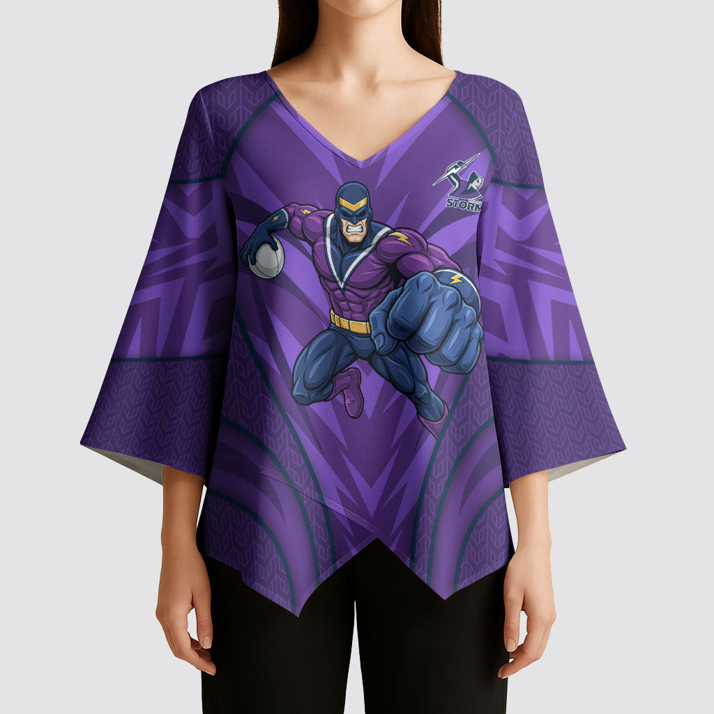 Melbourne Storm Rugby Mascot Kimono Sleeve Blouse Australian Rugby Culture - Tribal Inspired Superhero