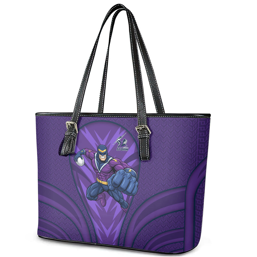 Melbourne Storm Rugby Mascot Leather Tote Bag Australian Rugby Culture - Tribal Inspired Superhero