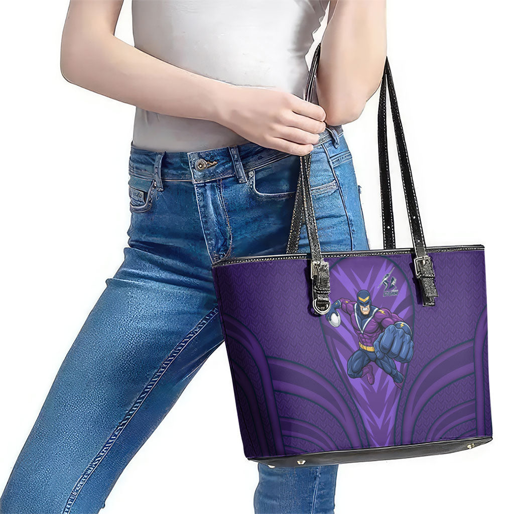 Melbourne Storm Rugby Mascot Leather Tote Bag Australian Rugby Culture - Tribal Inspired Superhero