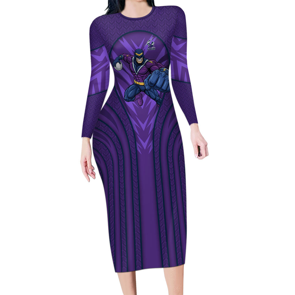 Melbourne Storm Rugby Mascot Long Sleeve Bodycon Dress Australian Rugby Culture - Tribal Inspired Superhero