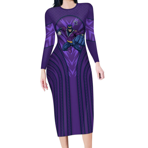 Melbourne Storm Rugby Mascot Long Sleeve Bodycon Dress Australian Rugby Culture - Tribal Inspired Superhero