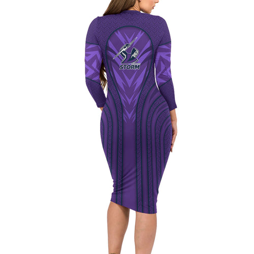 Melbourne Storm Rugby Mascot Long Sleeve Bodycon Dress Australian Rugby Culture - Tribal Inspired Superhero