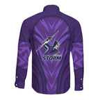 Melbourne Storm Rugby Mascot Long Sleeve Button Shirt Australian Rugby Culture - Tribal Inspired Superhero