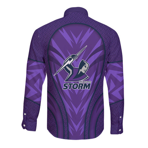 Melbourne Storm Rugby Mascot Long Sleeve Button Shirt Australian Rugby Culture - Tribal Inspired Superhero