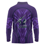 Melbourne Storm Rugby Mascot Long Sleeve Polo Shirt Australian Rugby Culture - Tribal Inspired Superhero