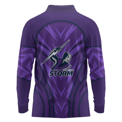 Melbourne Storm Rugby Mascot Long Sleeve Polo Shirt Australian Rugby Culture - Tribal Inspired Superhero