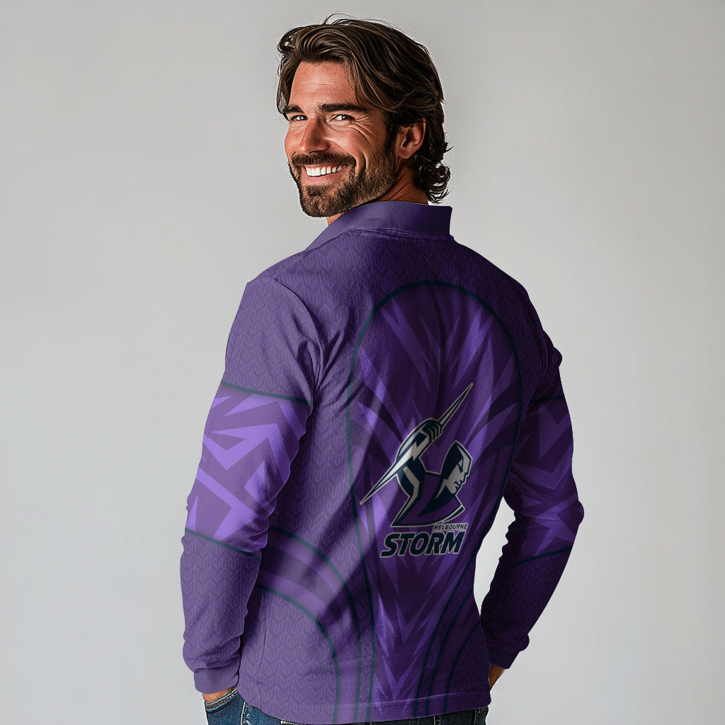 Melbourne Storm Rugby Mascot Long Sleeve Polo Shirt Australian Rugby Culture - Tribal Inspired Superhero