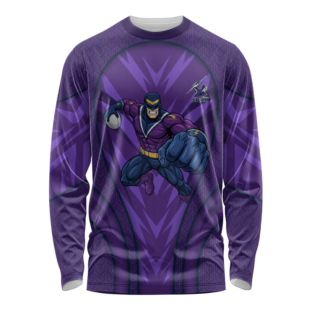 Melbourne Storm Rugby Mascot Long Sleeve Shirt Australian Rugby Culture - Tribal Inspired Superhero