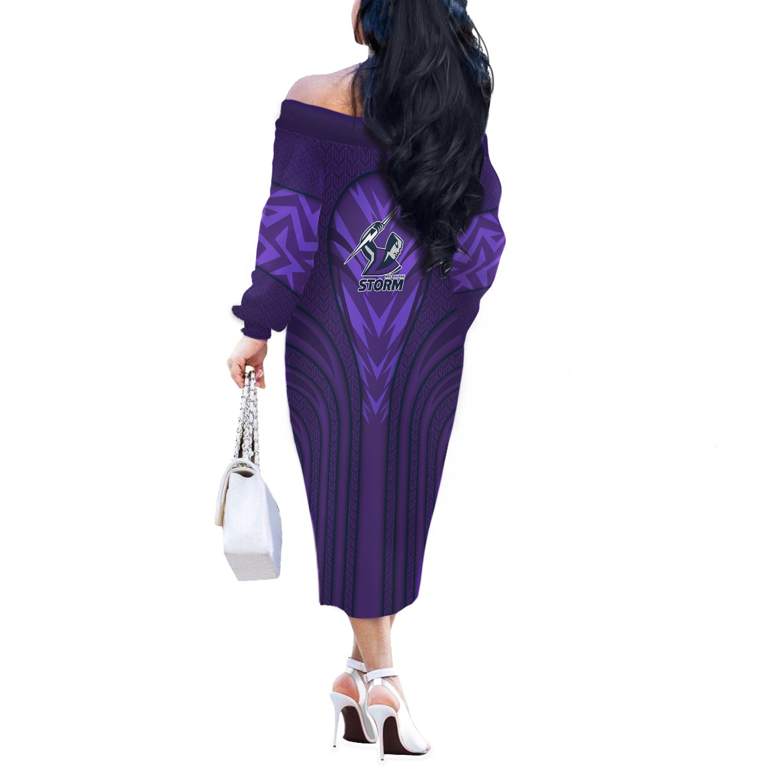 Melbourne Storm Rugby Mascot Off The Shoulder Long Sleeve Dress Australian Rugby Culture - Tribal Inspired Superhero
