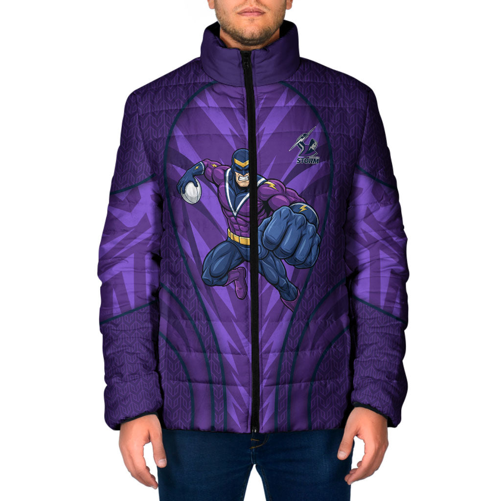 Melbourne Storm Rugby Mascot Padded Jacket Australian Rugby Culture - Tribal Inspired Superhero
