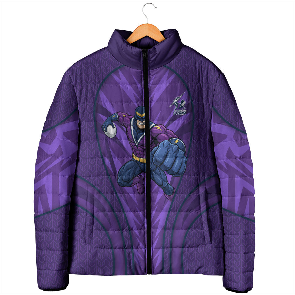 Melbourne Storm Rugby Mascot Padded Jacket Australian Rugby Culture - Tribal Inspired Superhero