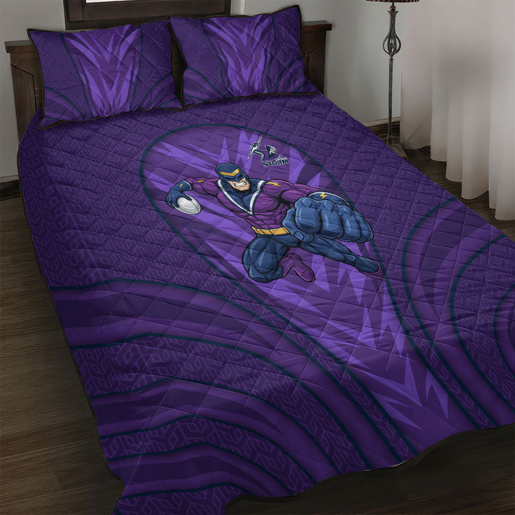 Melbourne Storm Rugby Mascot Quilt Bed Set Australian Rugby Culture - Tribal Inspired Superhero