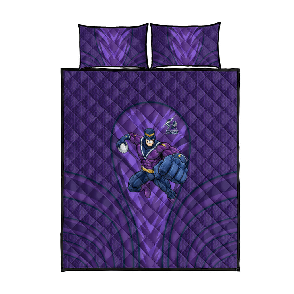 Melbourne Storm Rugby Mascot Quilt Bed Set Australian Rugby Culture - Tribal Inspired Superhero