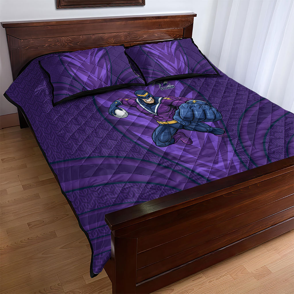 Melbourne Storm Rugby Mascot Quilt Bed Set Australian Rugby Culture - Tribal Inspired Superhero
