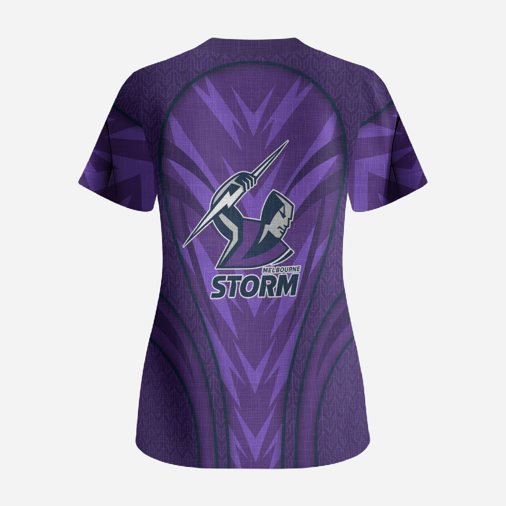 Melbourne Storm Rugby Mascot Scrub Top Australian Rugby Culture - Tribal Inspired Superhero