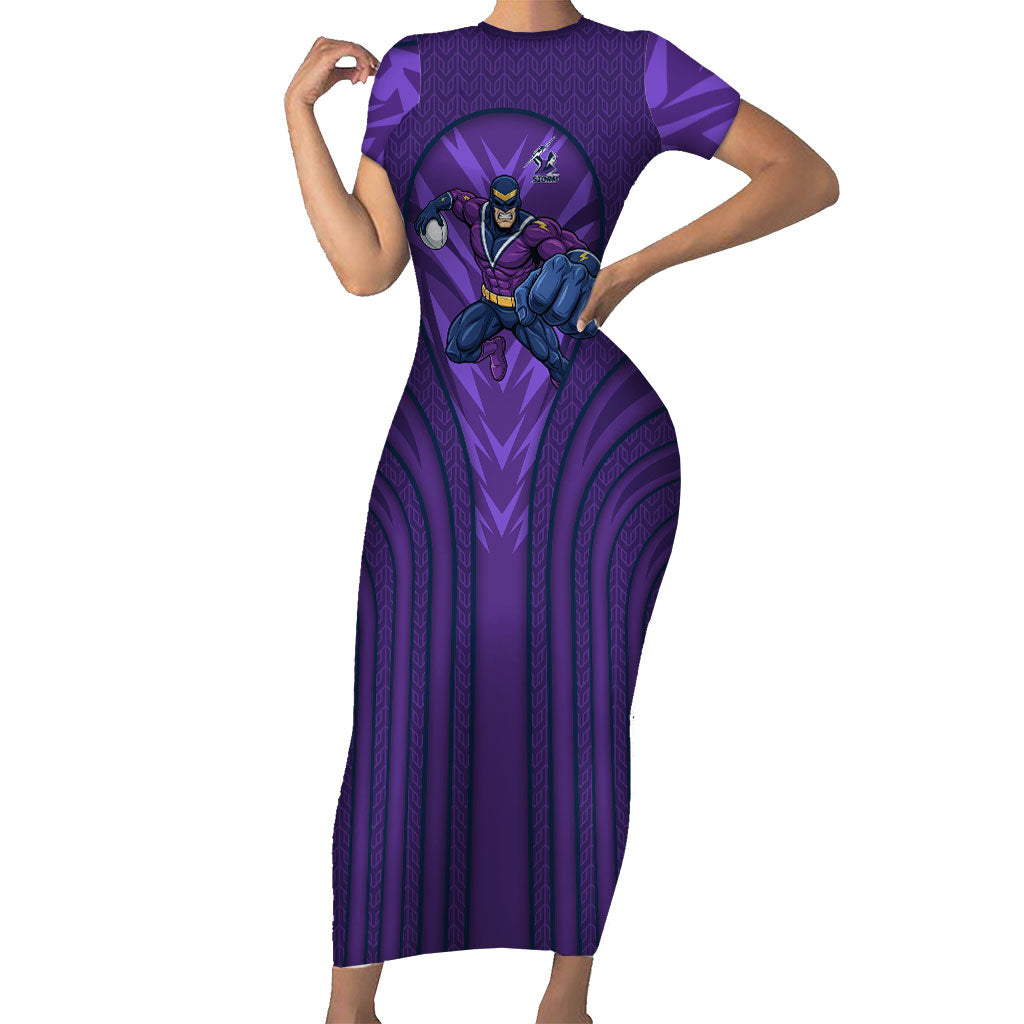 Melbourne Storm Rugby Mascot Short Sleeve Bodycon Dress Australian Rugby Culture - Tribal Inspired Superhero