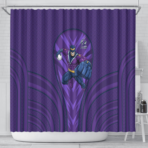 Melbourne Storm Rugby Mascot Shower Curtain Australian Rugby Culture - Tribal Inspired Superhero