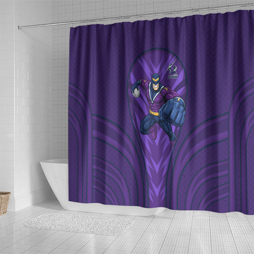 Melbourne Storm Rugby Mascot Shower Curtain Australian Rugby Culture - Tribal Inspired Superhero