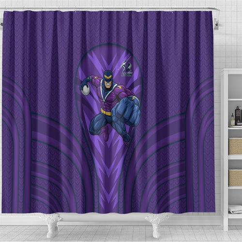 Melbourne Storm Rugby Mascot Shower Curtain Australian Rugby Culture - Tribal Inspired Superhero