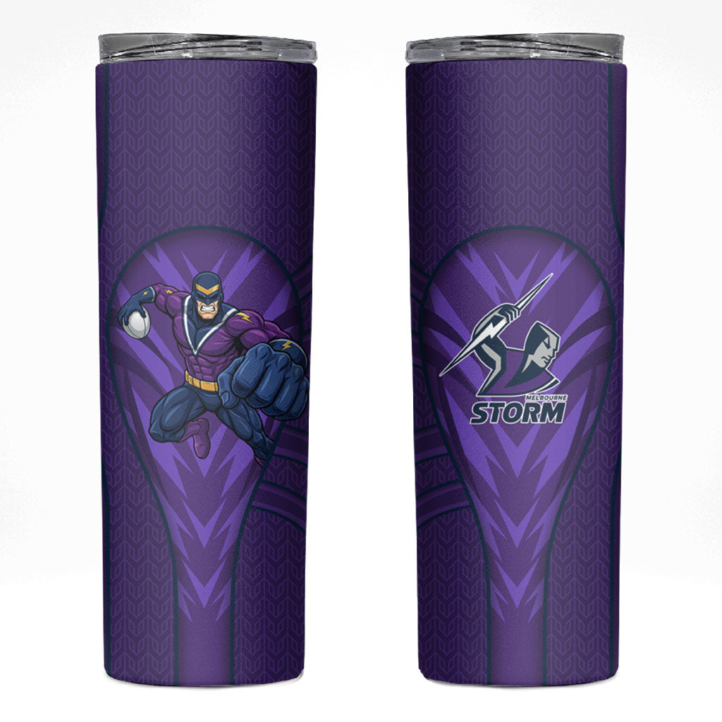 Melbourne Storm Rugby Mascot Skinny Tumbler Australian Rugby Culture - Tribal Inspired Superhero