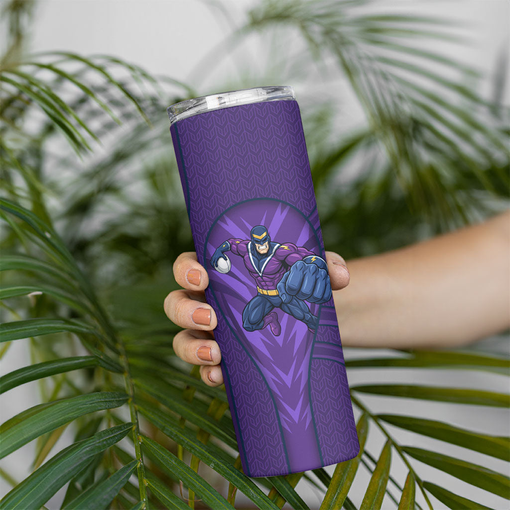 Melbourne Storm Rugby Mascot Skinny Tumbler Australian Rugby Culture - Tribal Inspired Superhero