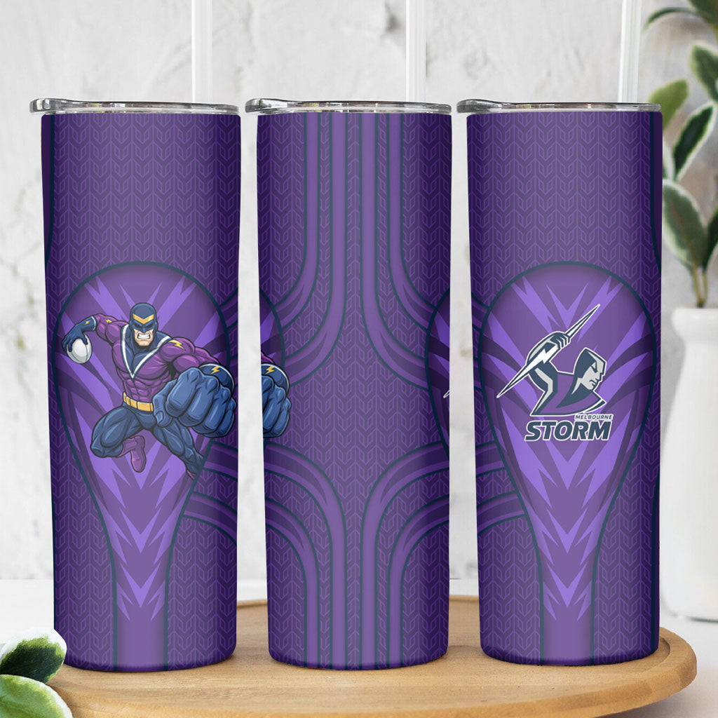 Melbourne Storm Rugby Mascot Skinny Tumbler Australian Rugby Culture - Tribal Inspired Superhero