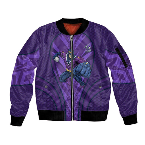 Melbourne Storm Rugby Mascot Sleeve Zip Bomber Jacket Australian Rugby Culture - Tribal Inspired Superhero