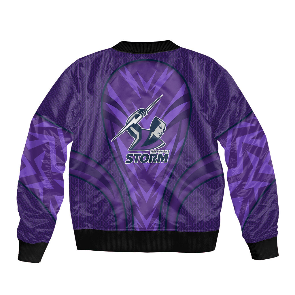 Melbourne Storm Rugby Mascot Sleeve Zip Bomber Jacket Australian Rugby Culture - Tribal Inspired Superhero